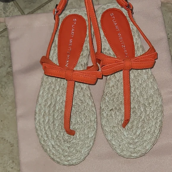 Stuart Weitzman Orange and Cream Sandals - Picture 2 of 4